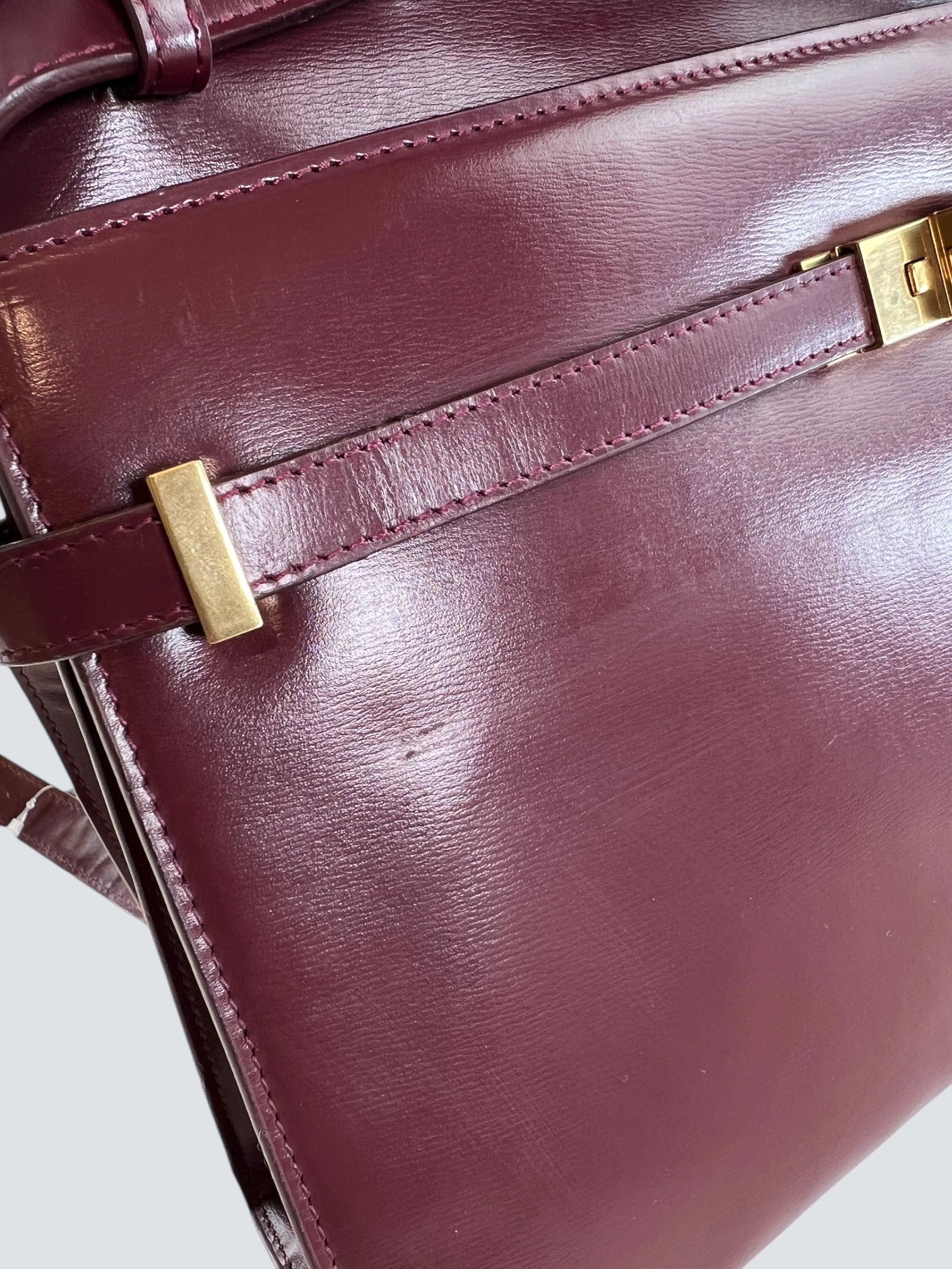 Saint Laurent Small Burgundy Leather Manhattan Box Bag