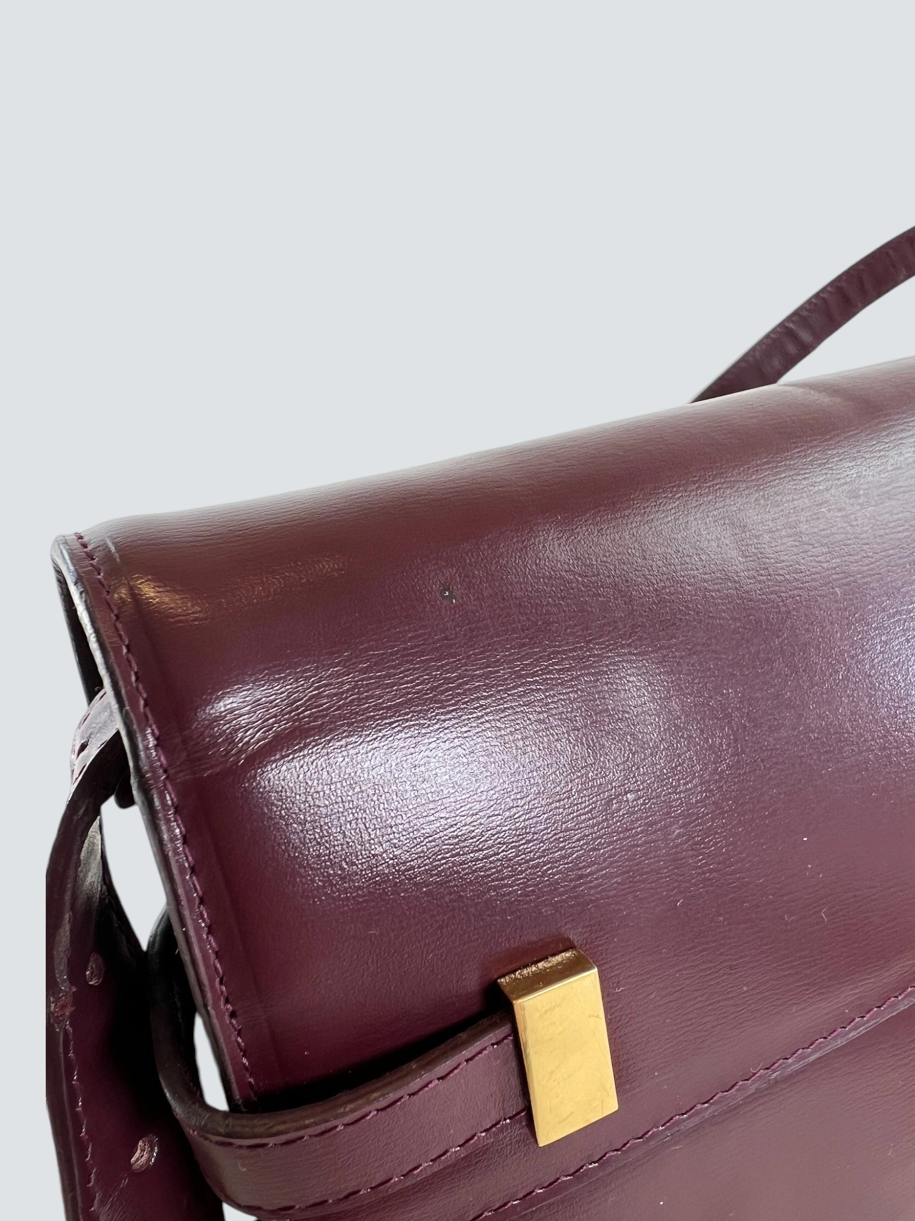Saint Laurent Small Burgundy Leather Manhattan Box Bag