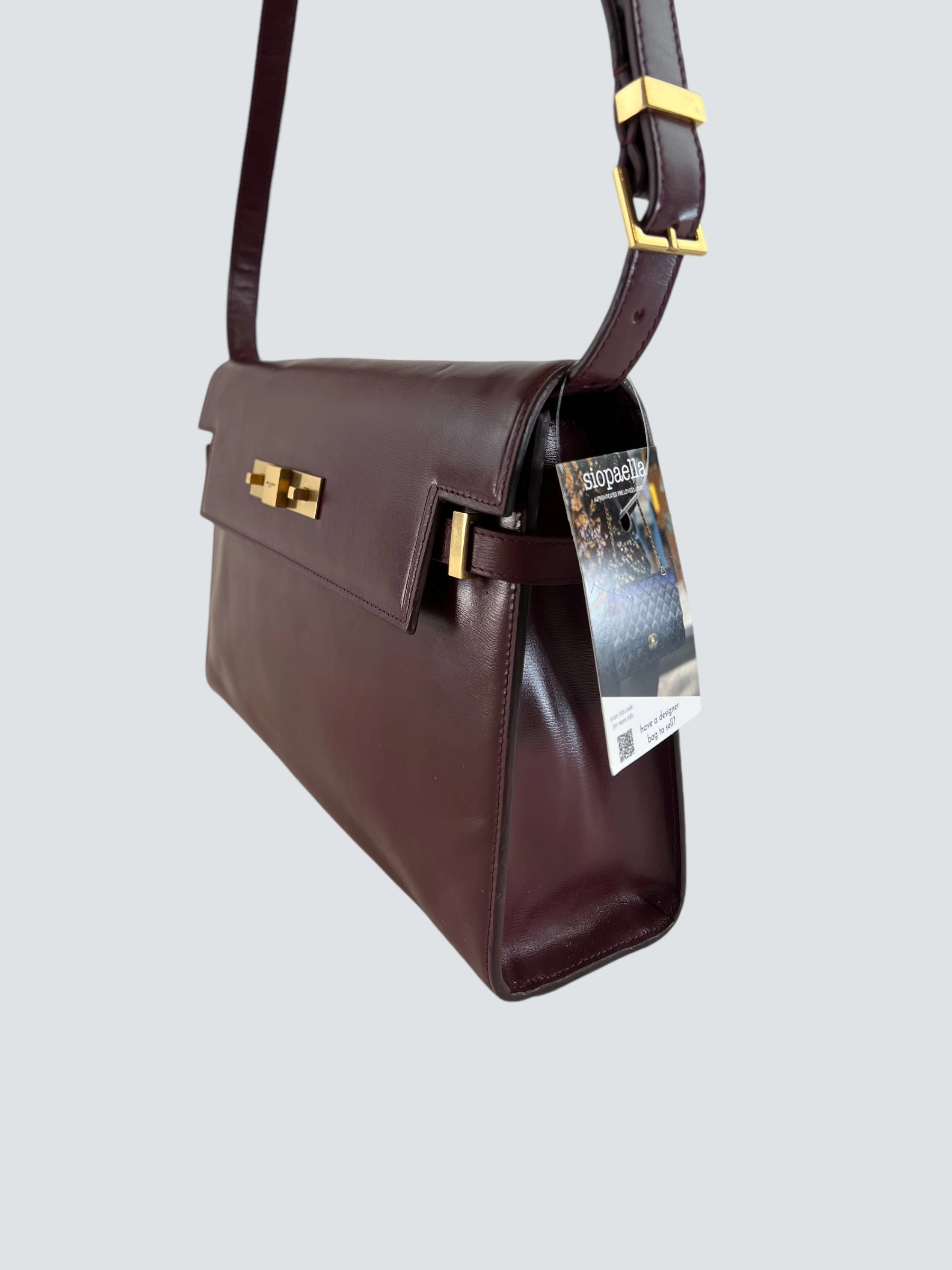 Saint Laurent Small Burgundy Leather Manhattan Box Bag