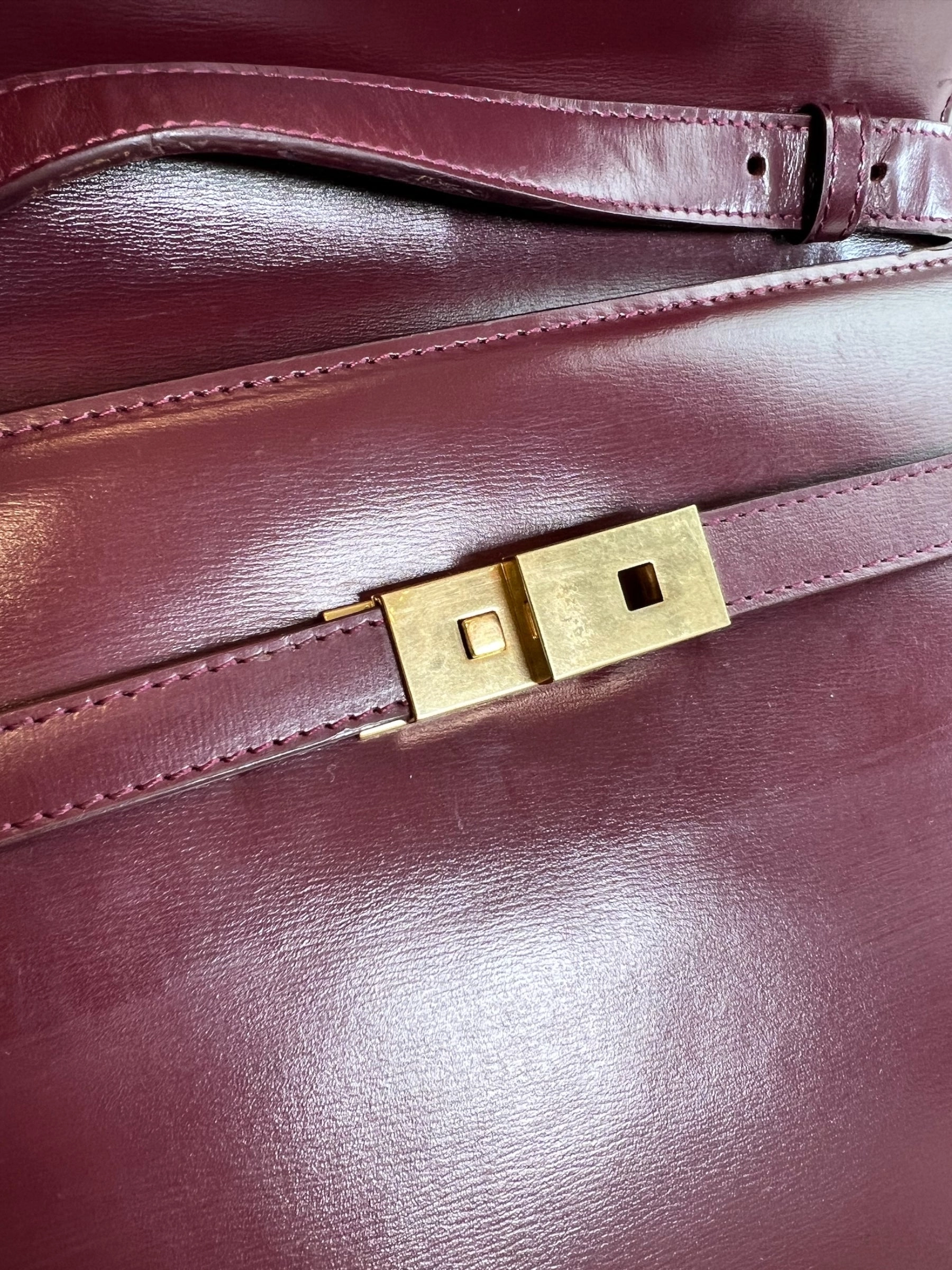 Saint Laurent Small Burgundy Leather Manhattan Box Bag