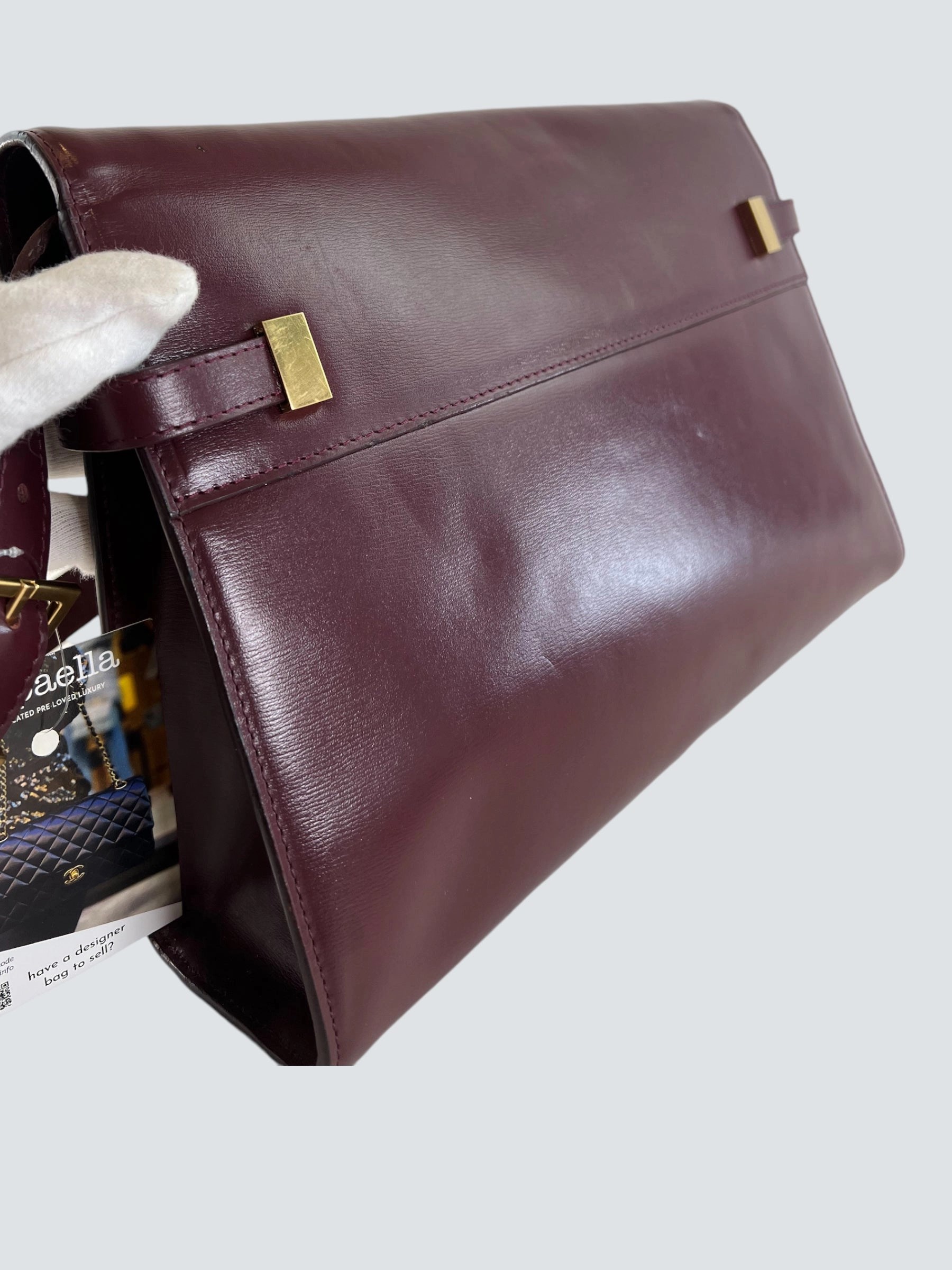 Saint Laurent Small Burgundy Leather Manhattan Box Bag