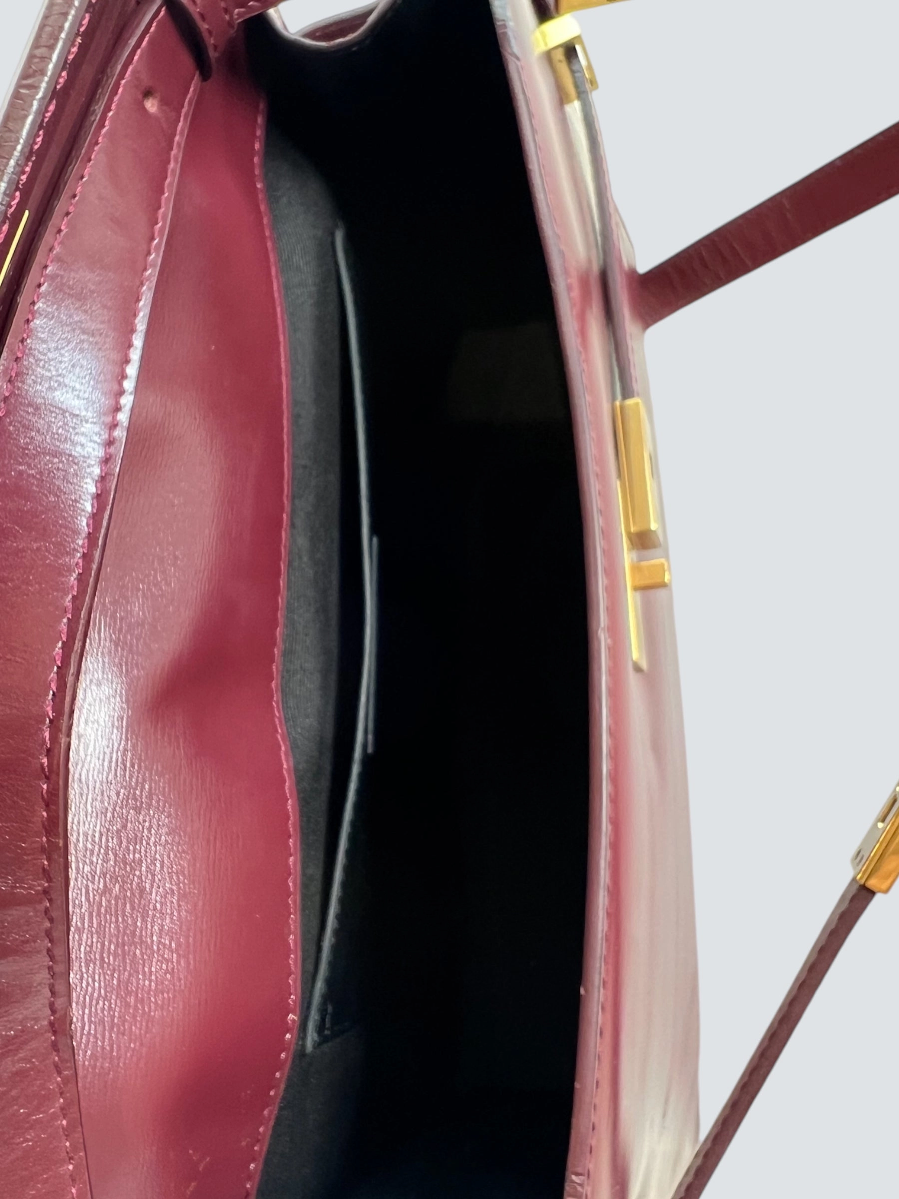 Saint Laurent Small Burgundy Leather Manhattan Box Bag