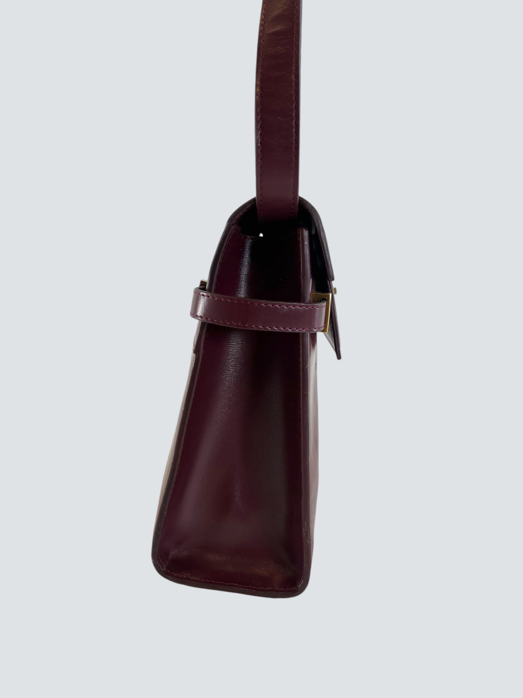 Saint Laurent Small Burgundy Leather Manhattan Box Bag