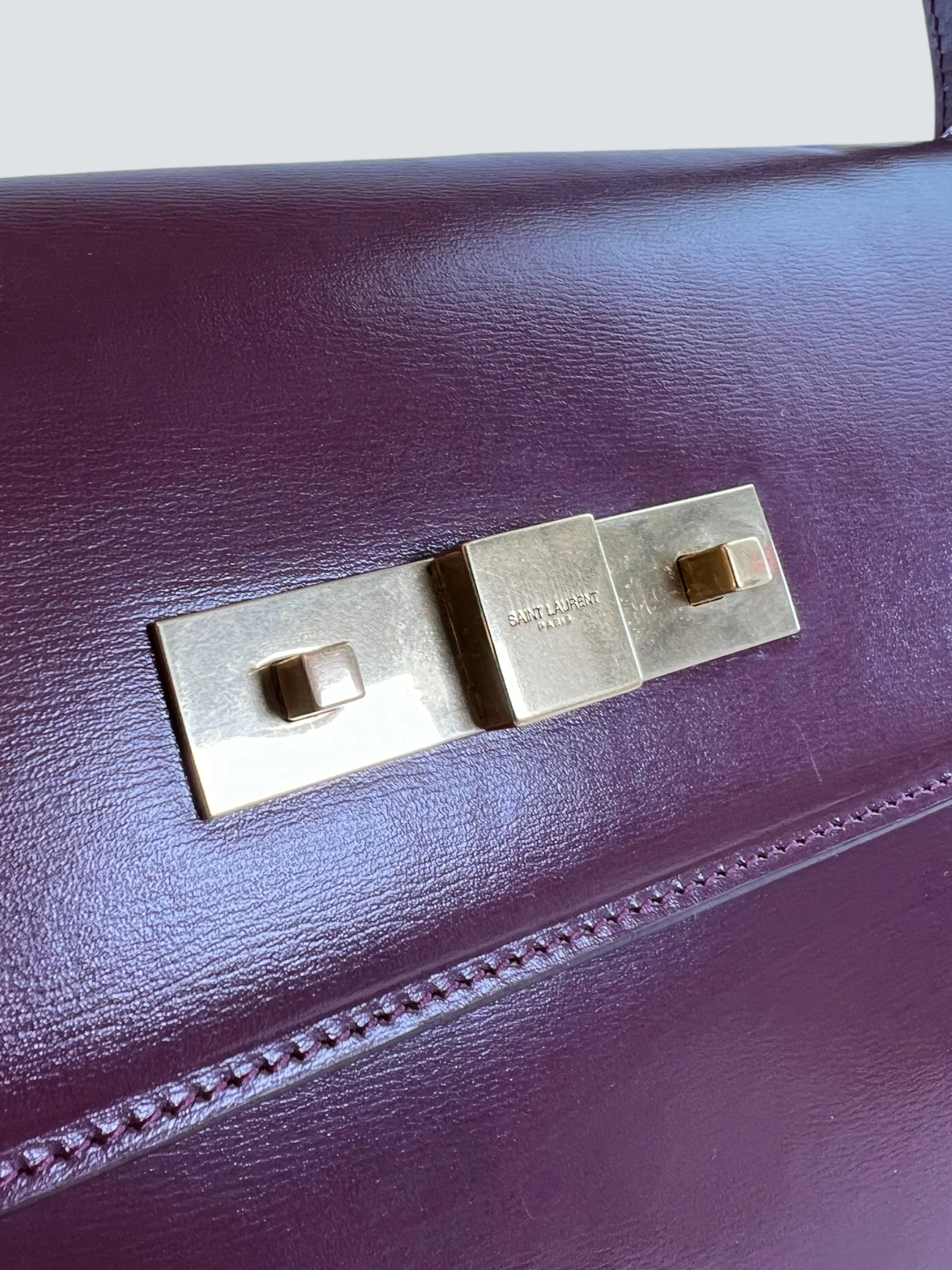 Saint Laurent Small Burgundy Leather Manhattan Box Bag