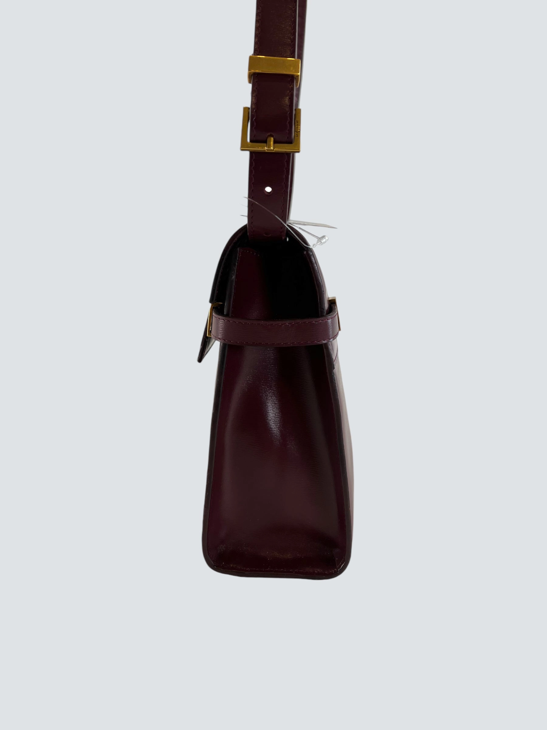 Saint Laurent Small Burgundy Leather Manhattan Box Bag