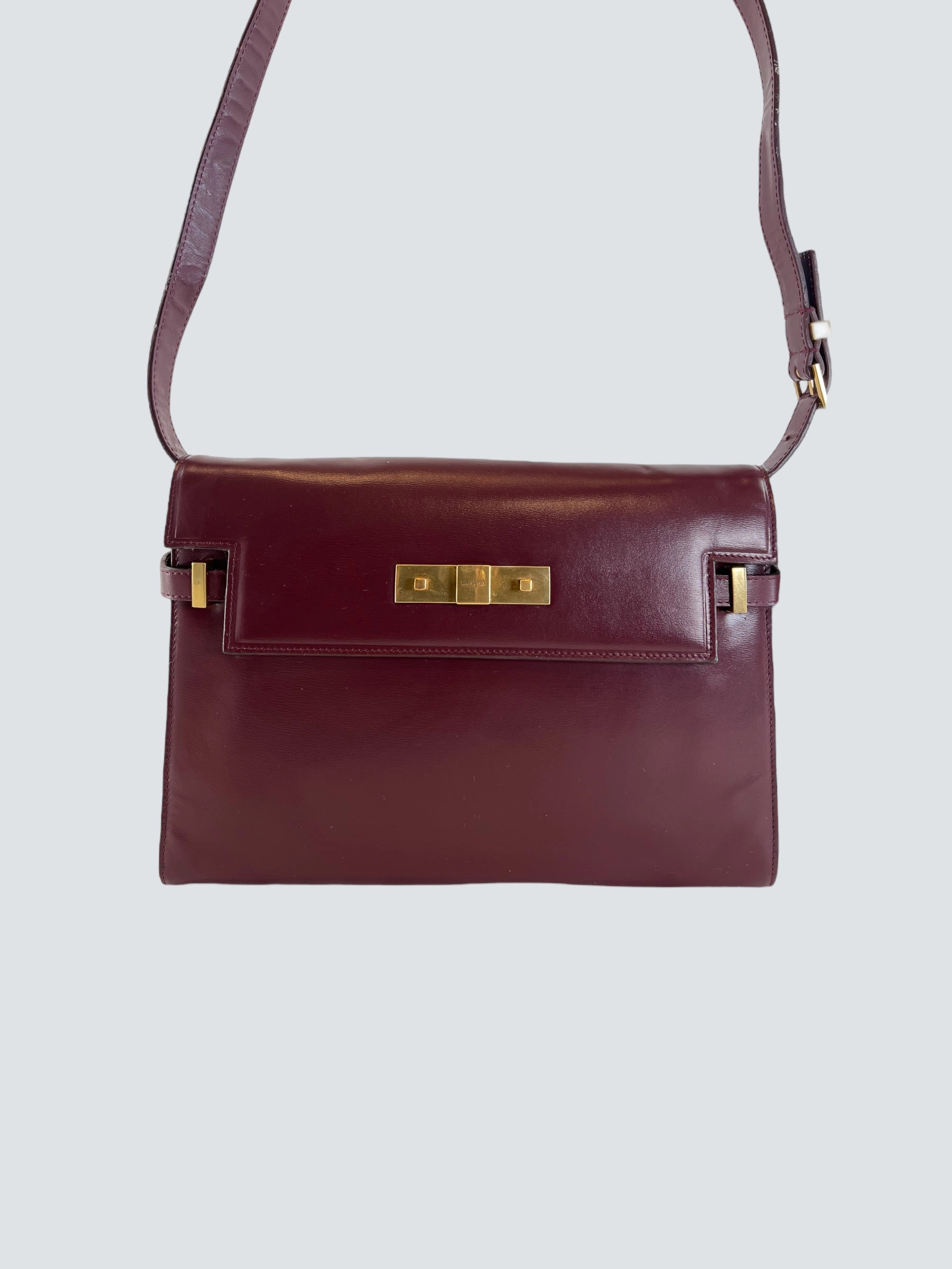 Saint Laurent Small Burgundy Leather Manhattan Box Bag