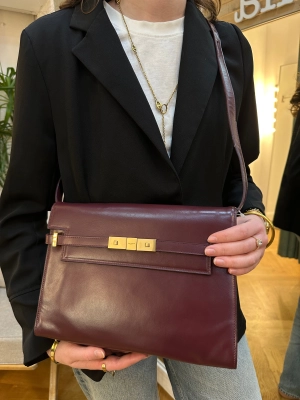 Saint Laurent Small Burgundy Leather Manhattan Box Bag