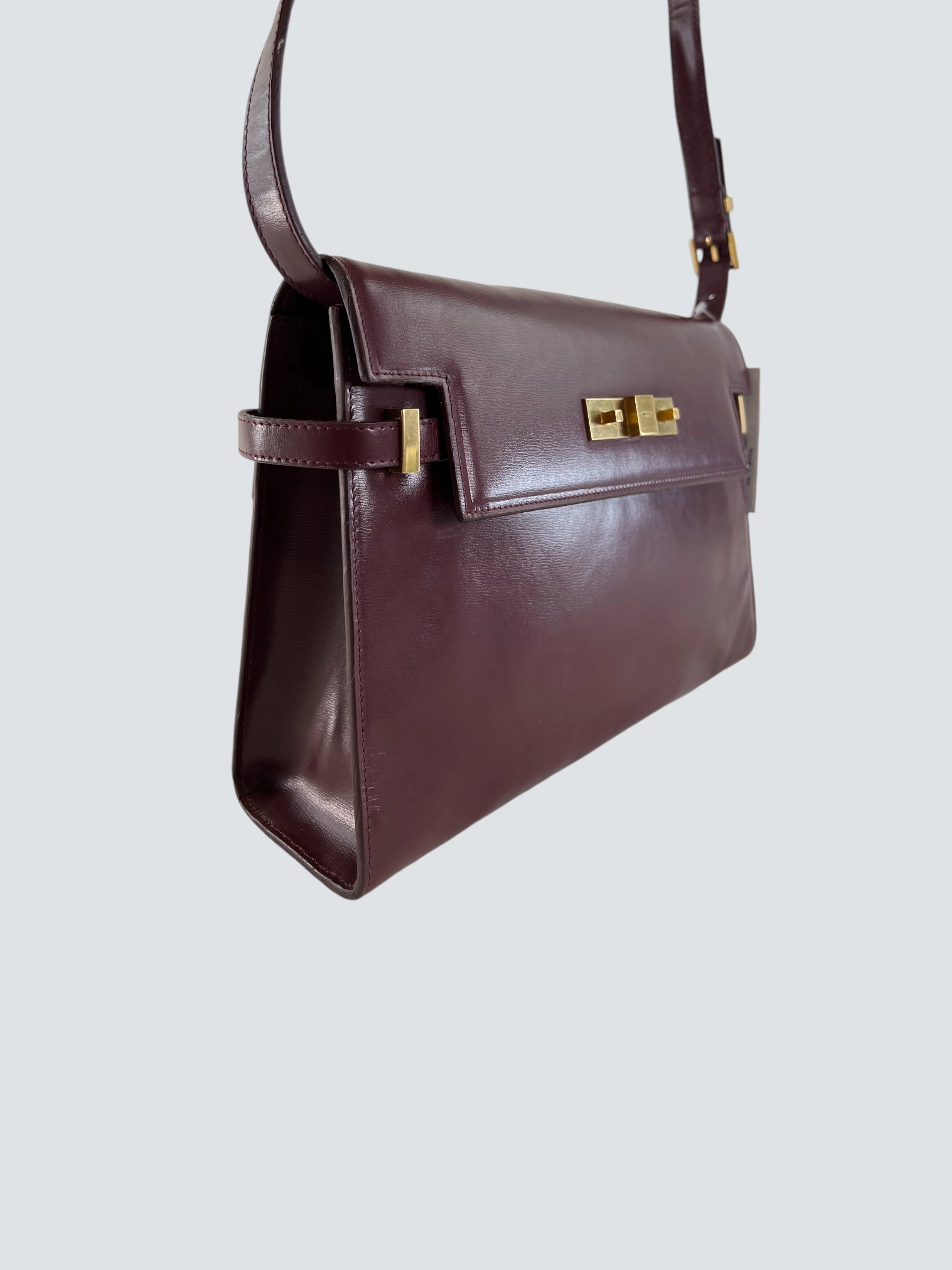 Saint Laurent Small Burgundy Leather Manhattan Box Bag