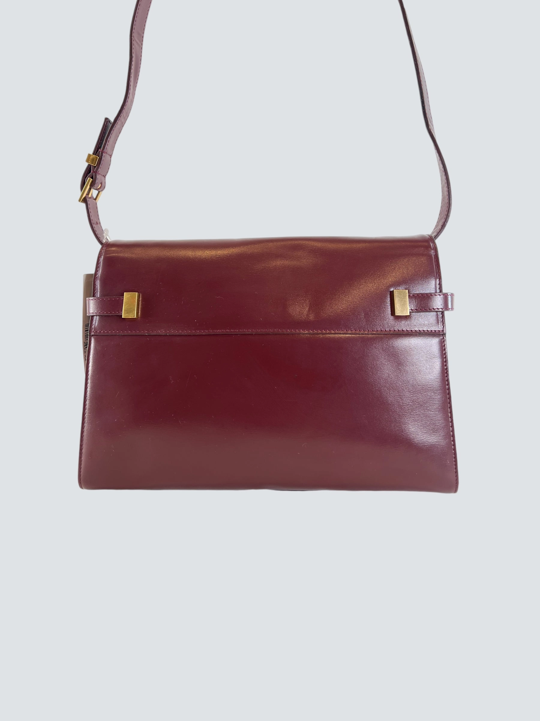 Saint Laurent Small Burgundy Leather Manhattan Box Bag
