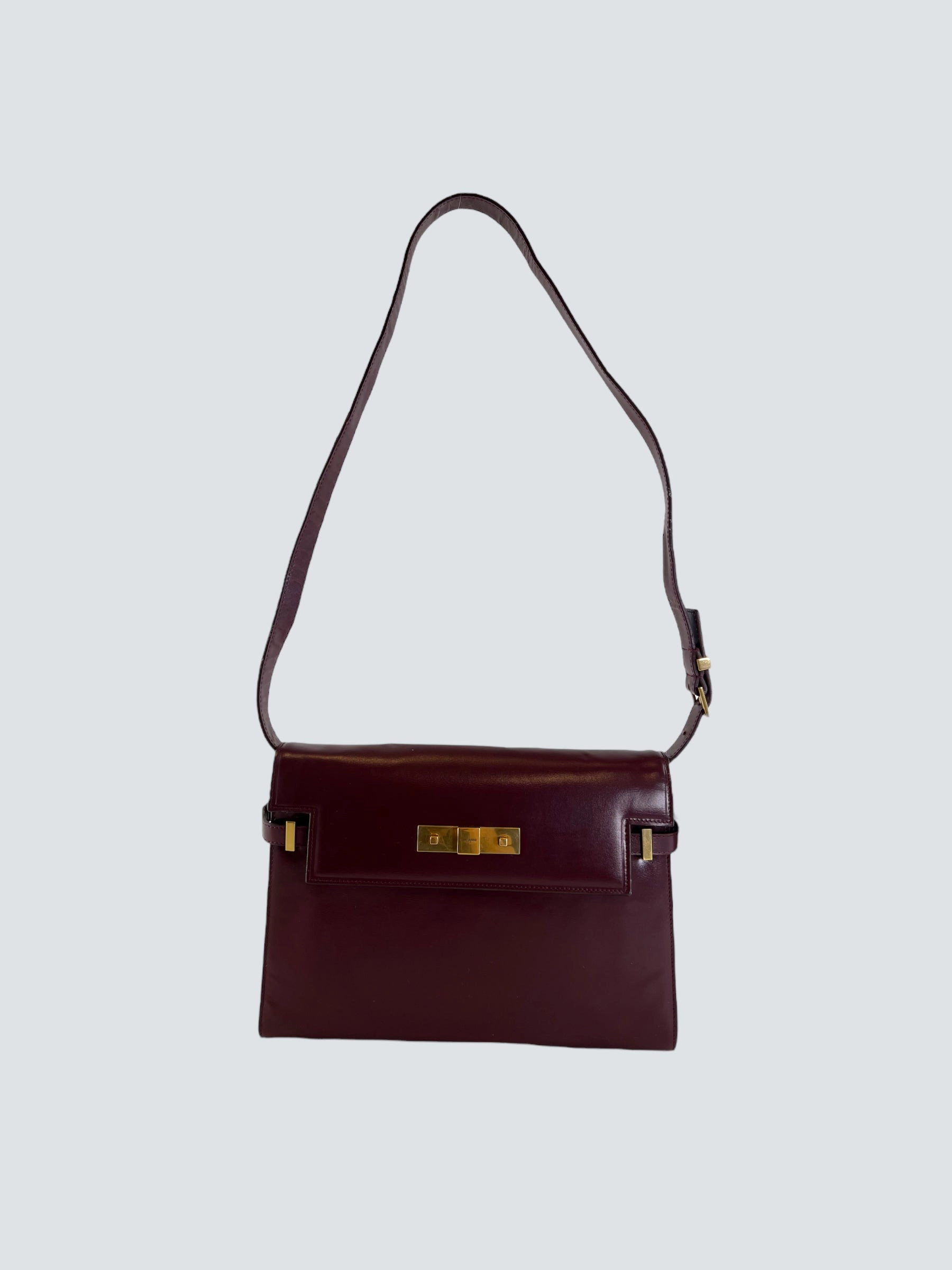 Saint Laurent Small Burgundy Leather Manhattan Box Bag