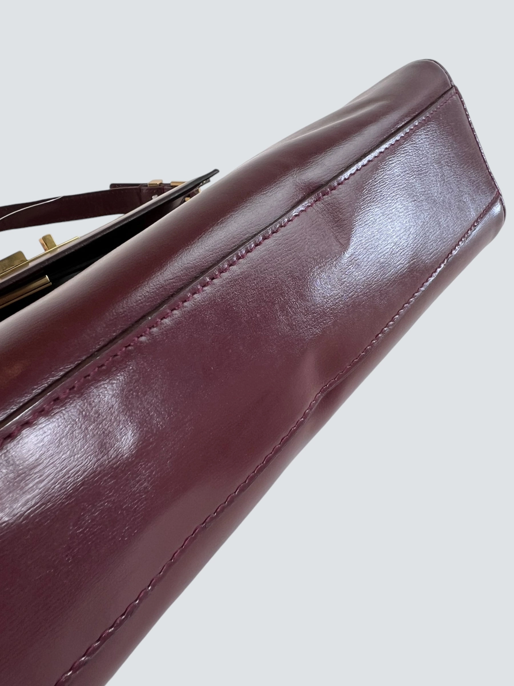 Saint Laurent Small Burgundy Leather Manhattan Box Bag