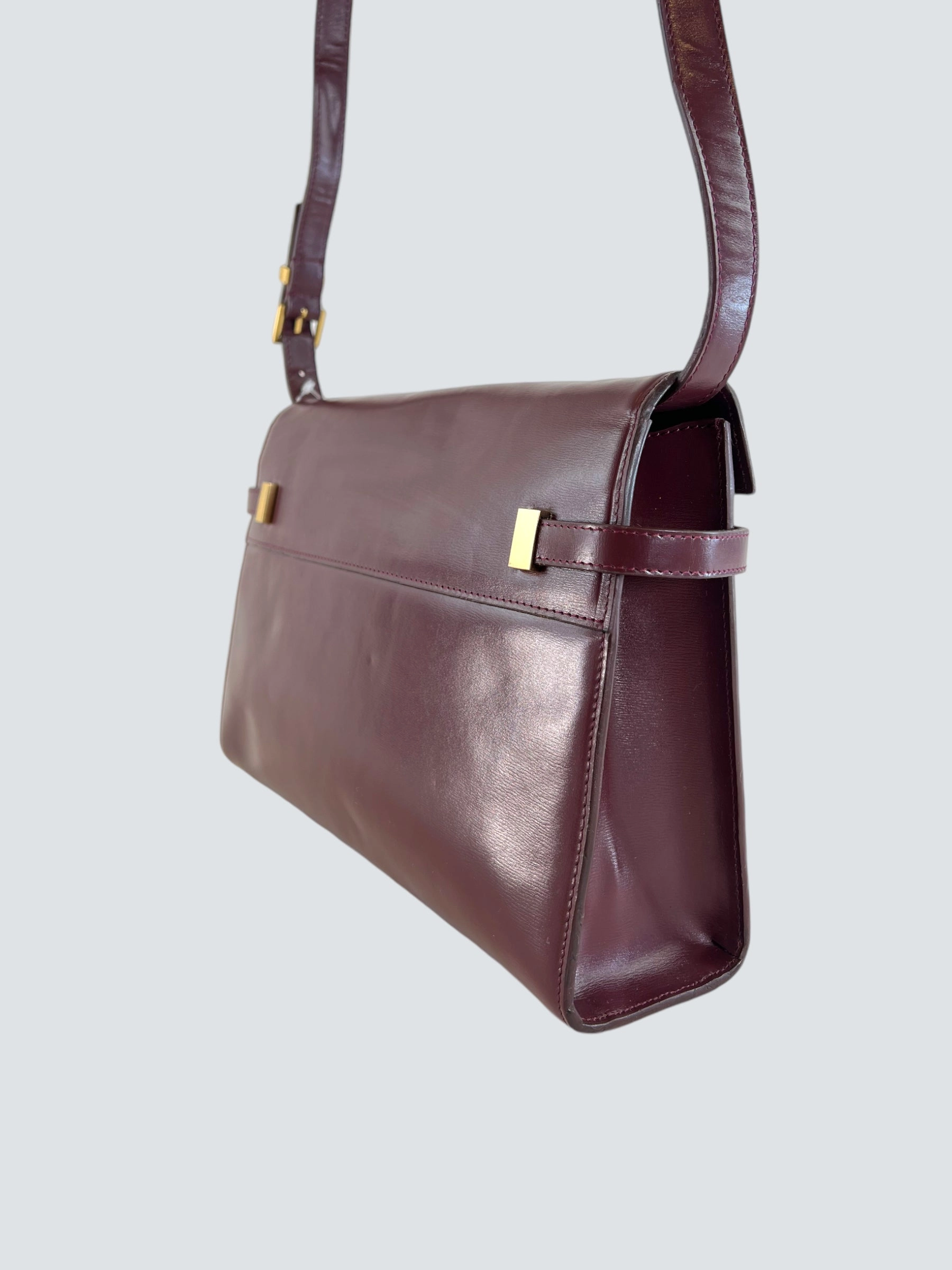 Saint Laurent Small Burgundy Leather Manhattan Box Bag