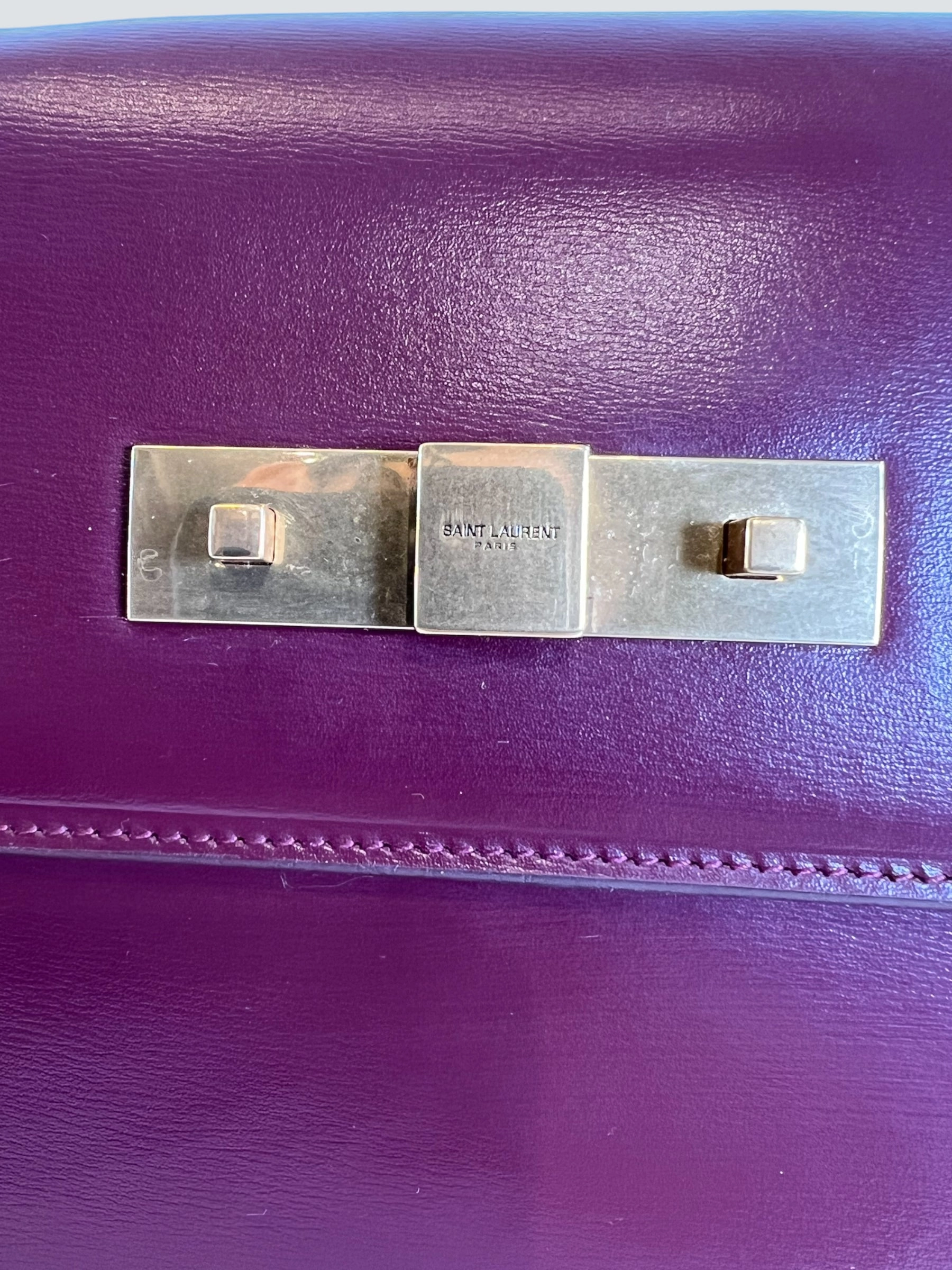 Saint Laurent Small Burgundy Leather Manhattan Box Bag