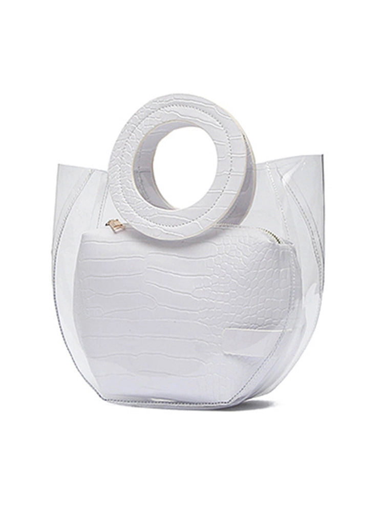 Transparent Handbag 2 Pieces Set with Crocodile Pattern Pocket
