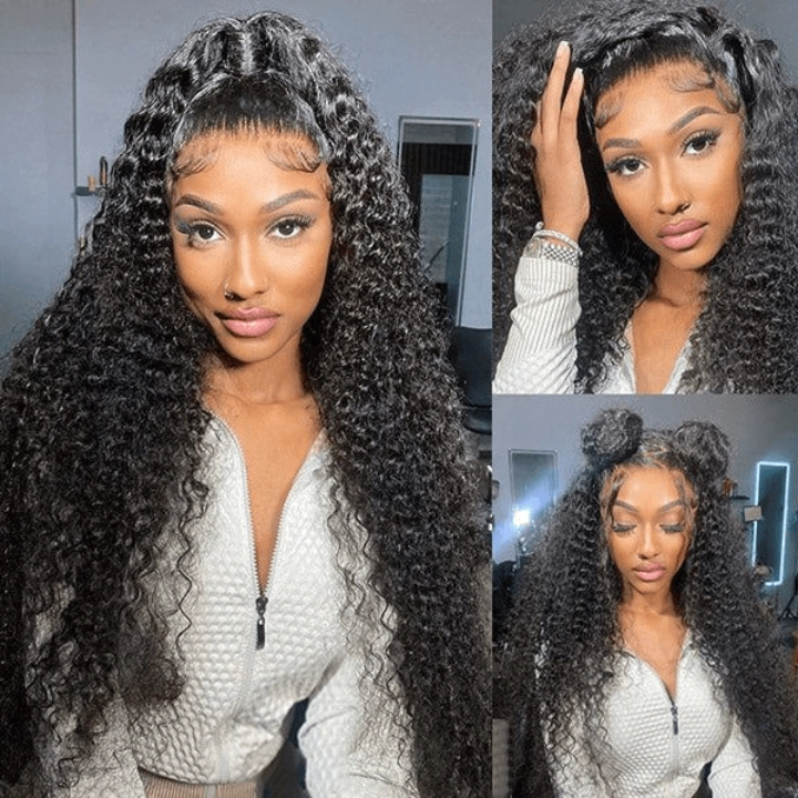 Tuneful Jerry Curly 13x6 Transparent Lace Frontal Human Hair 180% Density Wigs Bogo Deal