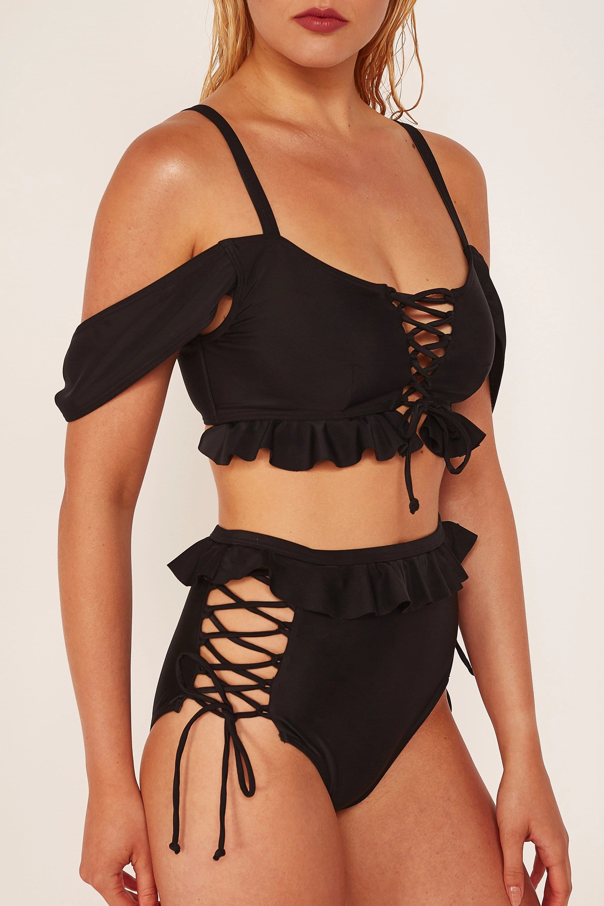 Wolf & Whistle Black Lace Up Bikini Top
