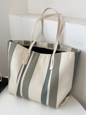 Women's Minimalist Large Capacity Vertical Stripe Casual Tote Bag