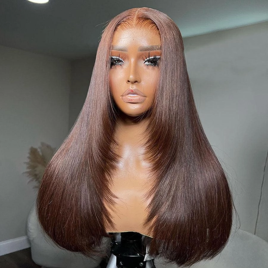 WOWANGEL Layered Cut #4 Dark Brown 13X6 HD Lace Front Wig Straight